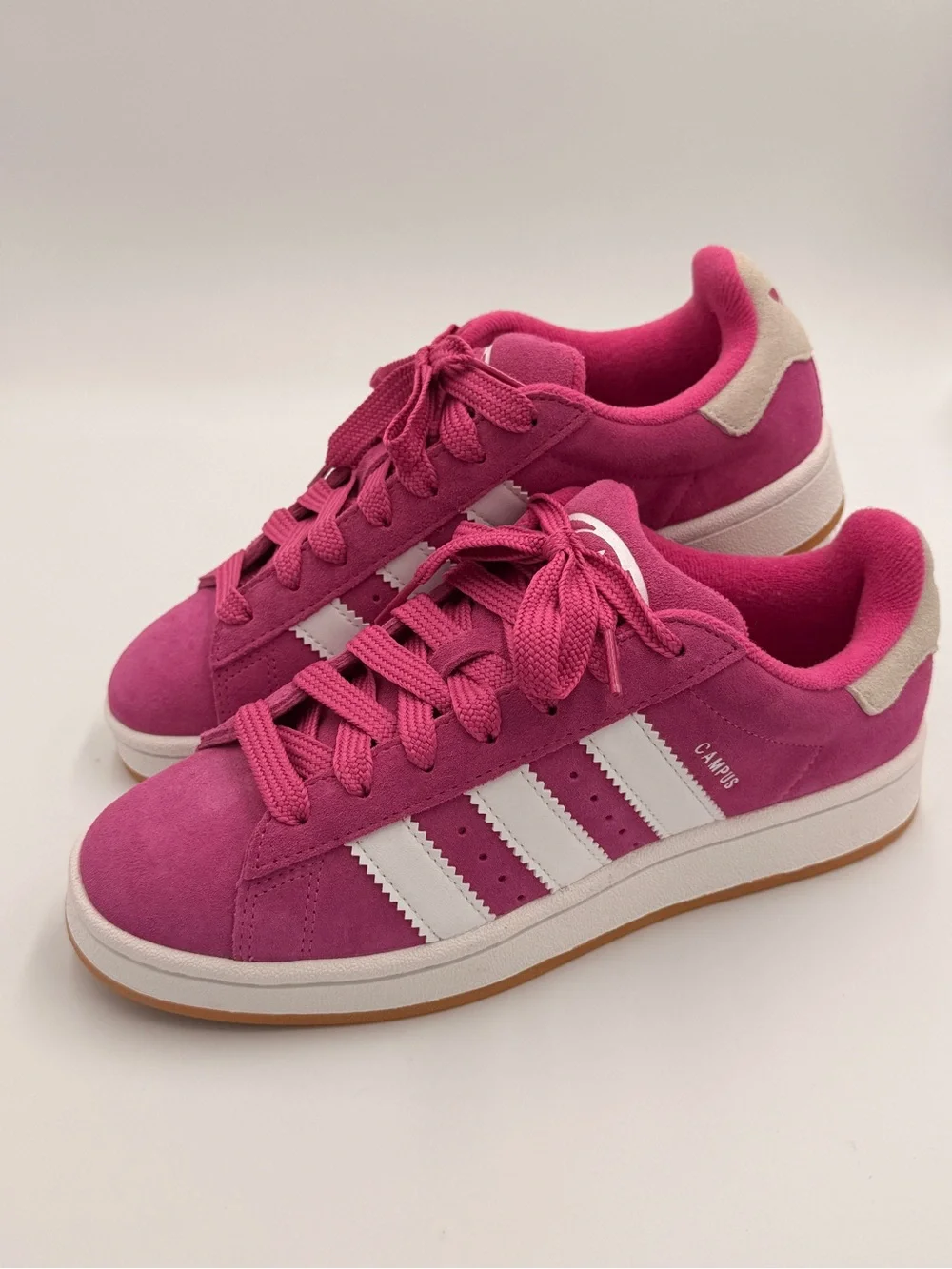 adidas pink suede Campus sneakers with white stripes
